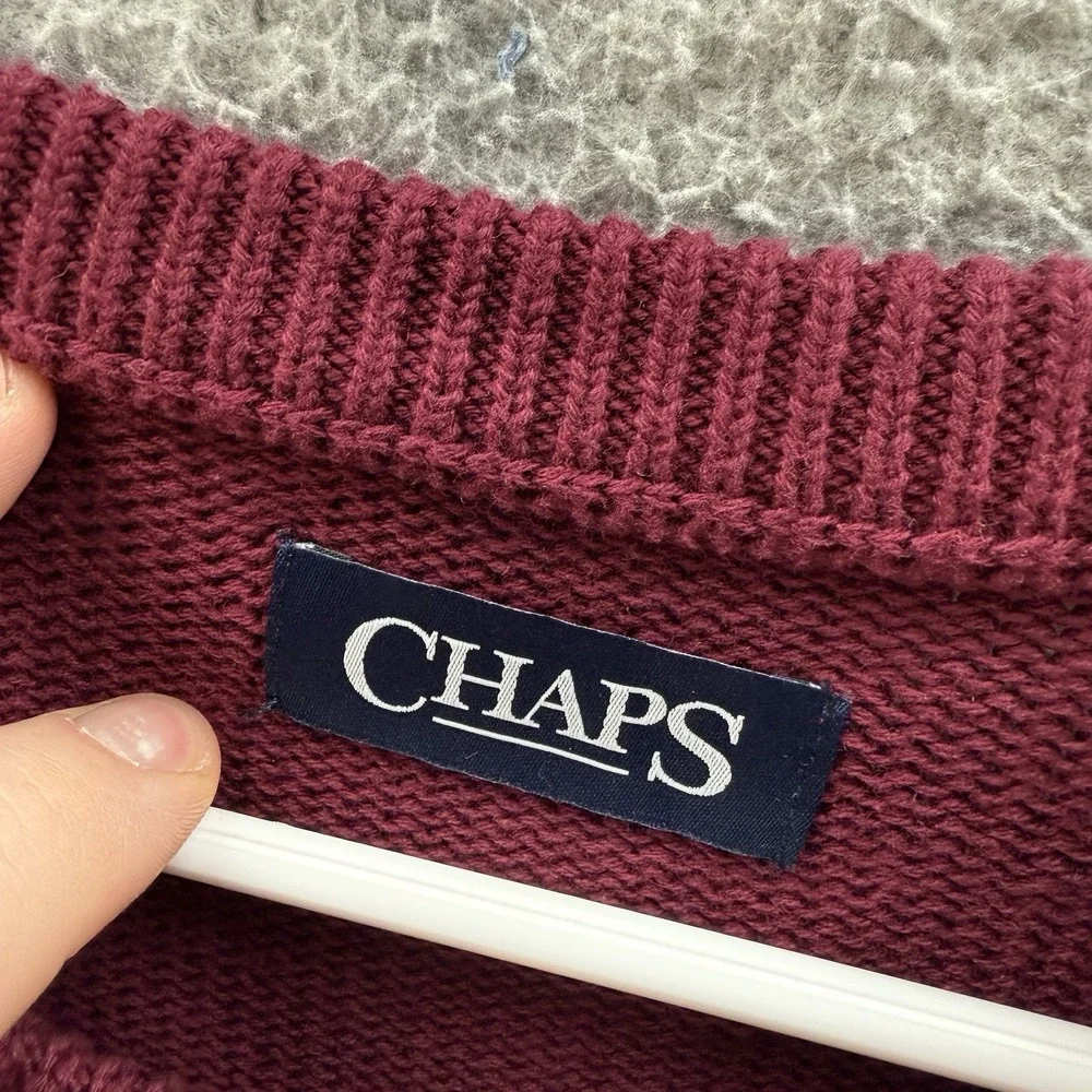 Chaps Sweater Adult 2XL XXL Burgundy Knit Crewneck Pullover‎ Preppy Mens NEW
